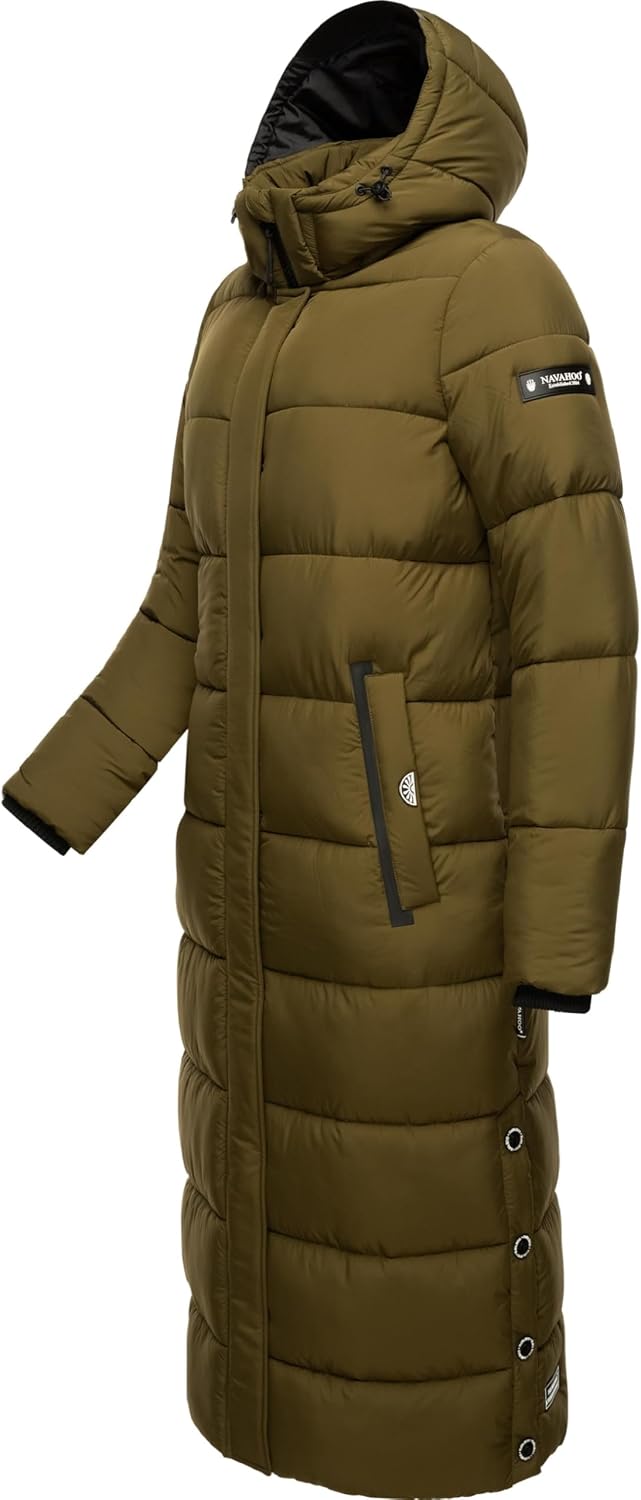 Navahoo Damen Wintermantel warmer Steppmantel lang mit abnehmbarer Kapuze Isalie XS-3XL XL Millitary