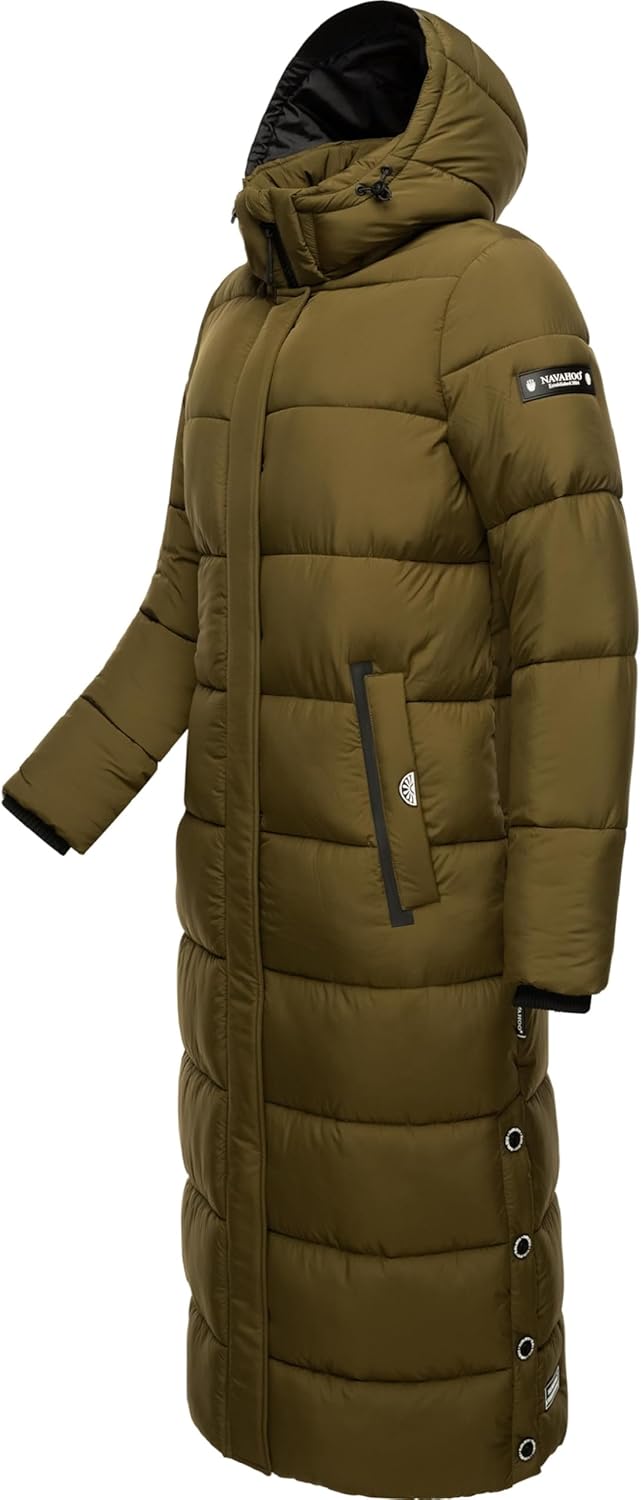 Navahoo Damen Wintermantel warmer Steppmantel lang mit abnehmbarer Kapuze Isalie XS-3XL XXL Millitar