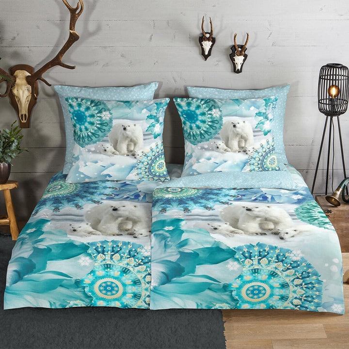 HIP Flanell Bettwäsche Seppo Blue 1 Bettbezug 155 x 220 cm + 1 Kissenbezug 80 x 80 cm, 1 Bettbezug 1