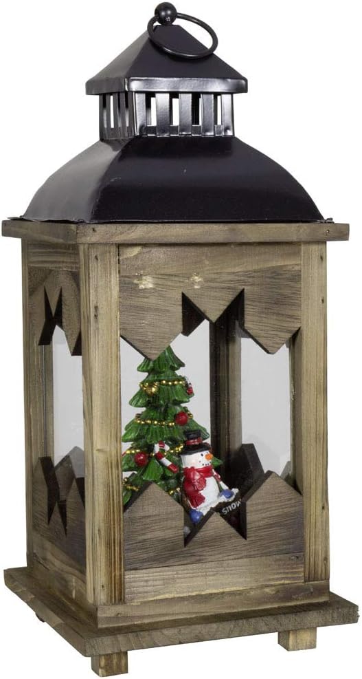 Laterne Holz LED Schneemann und Tanne 38cm Holzlaterne Dekolaterne Weihnachtslaterne