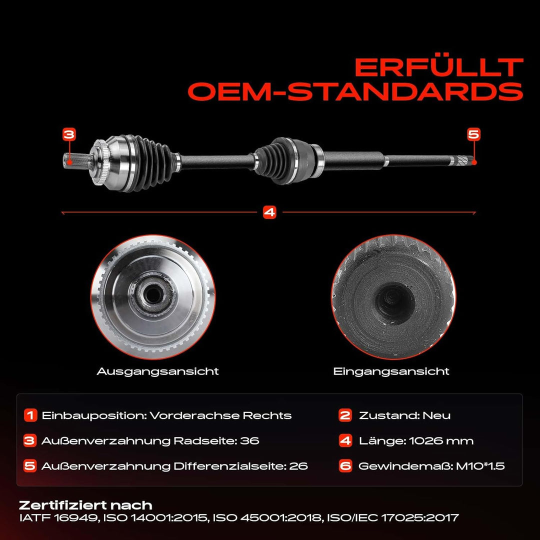 Frankberg Antriebswelle Vorderachse Rechts Kompatibel mit S60 I 2.4L 2001-2010 V70 II SW 2.4L 2001-2