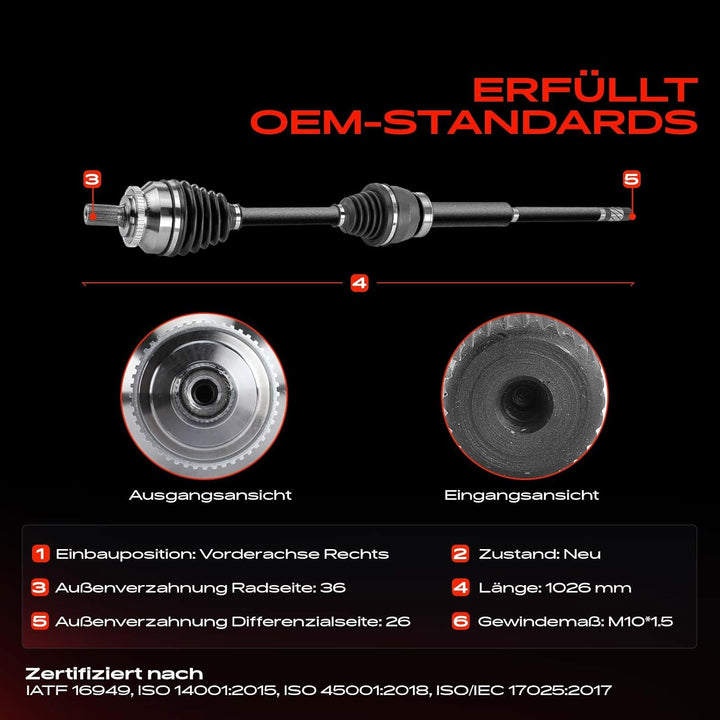 Frankberg Antriebswelle Vorderachse Rechts Kompatibel mit S60 I 2.4L 2001-2010 V70 II SW 2.4L 2001-2