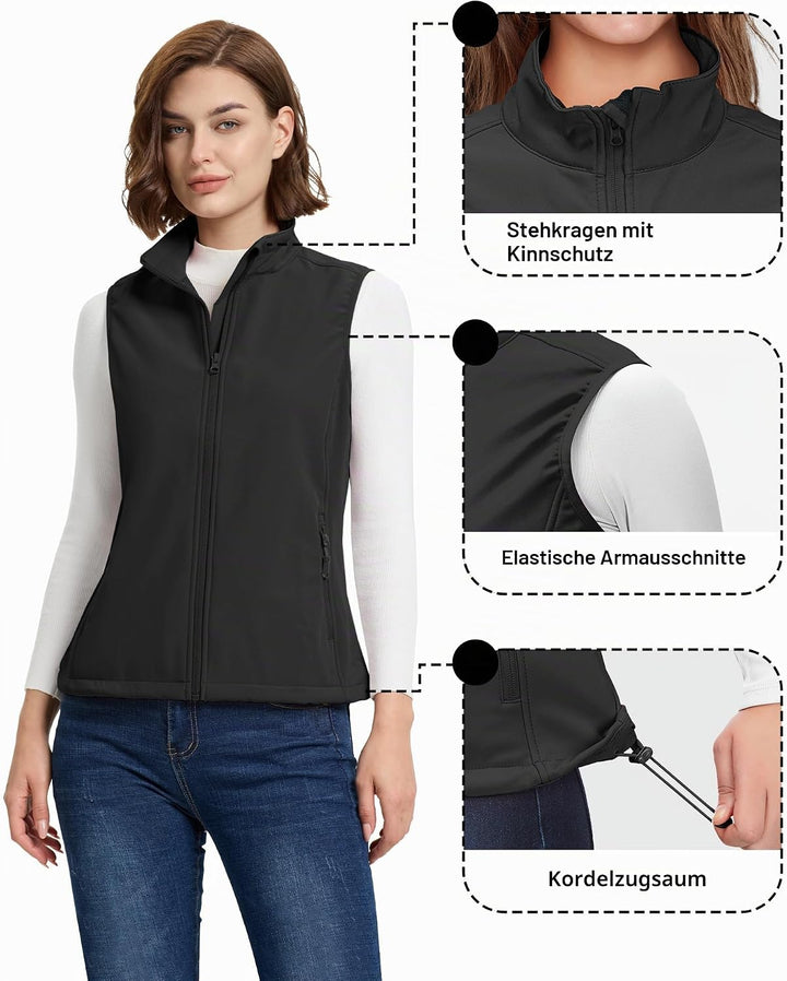 33,000ft Weste Damen Outdoor Leichte Softshell-Weste Ärmellose Jacke Winddichte Fleece Damenweste fü