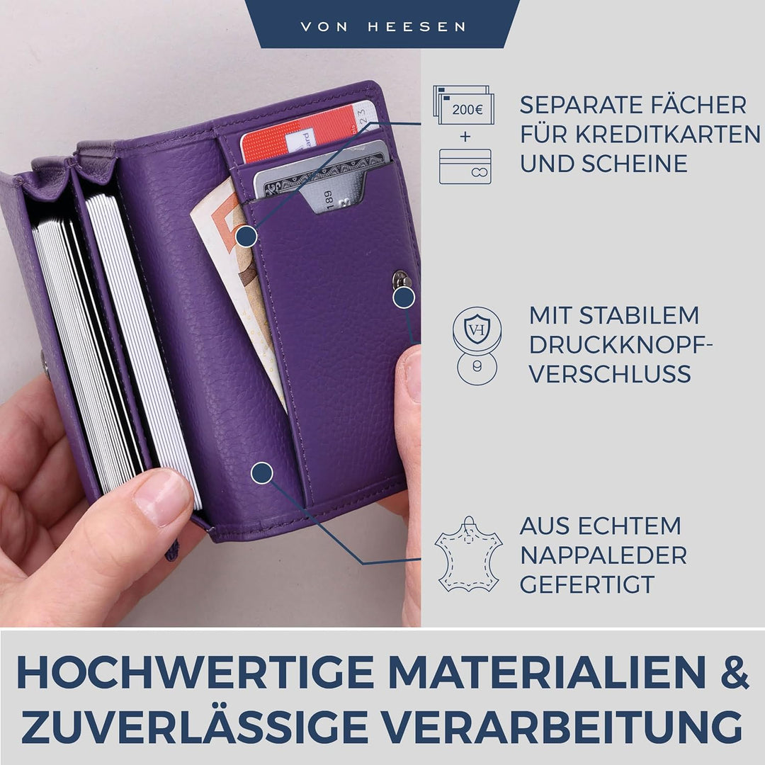 VON HEESEN® Visitenkartenetui Leder mit RFID-Schutz - Platz für 50 Visitenkarten - 6 Fächer - Visite