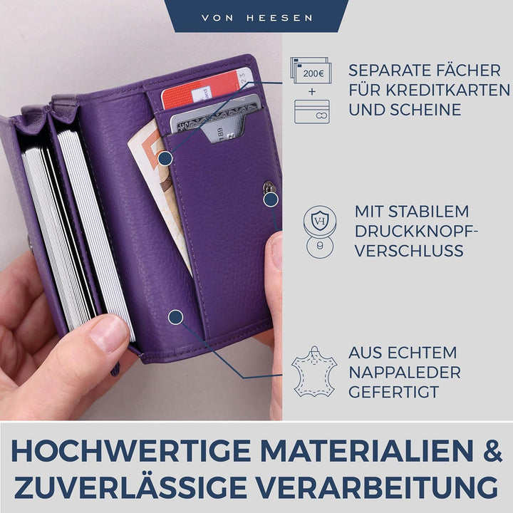 VON HEESEN® Visitenkartenetui Leder mit RFID-Schutz - Platz für 50 Visitenkarten - 6 Fächer - Visite