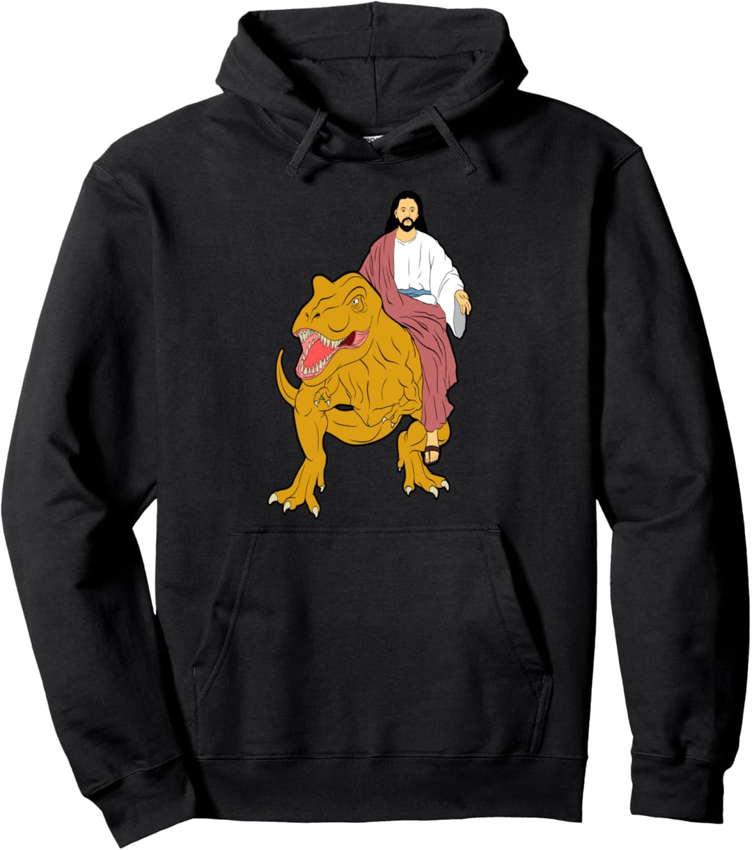 Jesus Riding Dinosaurier Graphic Dino Trex Pullover Hoodie