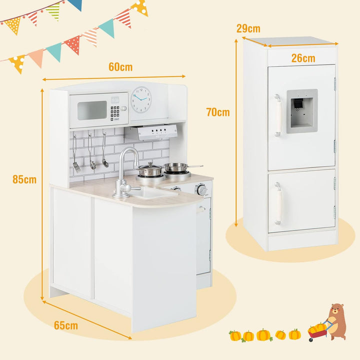 COSTWAY Eck Spielküche mit separatem Kühlschrank, Kinderküche Holz mit Sound, inkl. Spielzubehör, fü