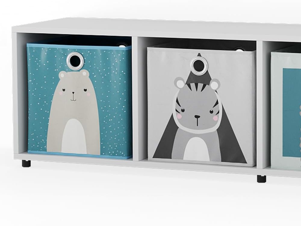 Vicco Kinderregal Weiss Ludus mit 4 Faltboxen - 143x36x33 cm gefertigt aus Spanplatte - Bücherregal