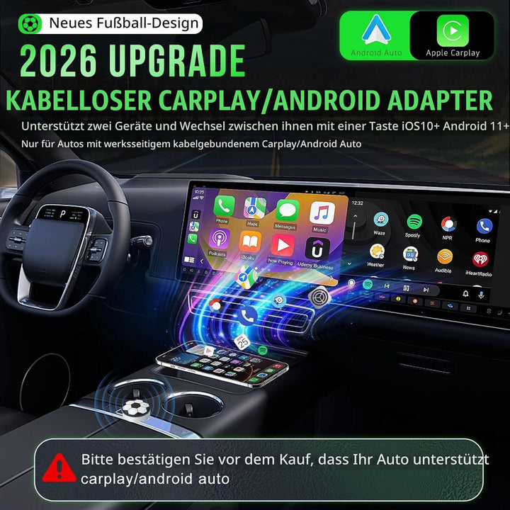 Wireless CarPlay Adapter &amp; Android Auto, Wechseln zwischen zwei Telefonen | Mini Plug &amp; Play, Schnel