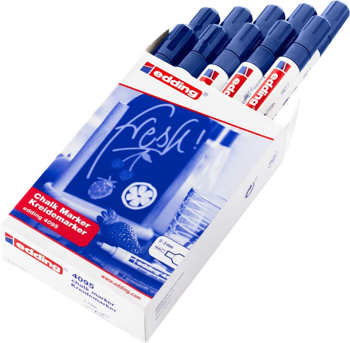 edding 4095 Kreidemarker - blau - 10 Kreidestifte - Rundspitze 2-3 mm - Kreidestift für Tafel abwisc