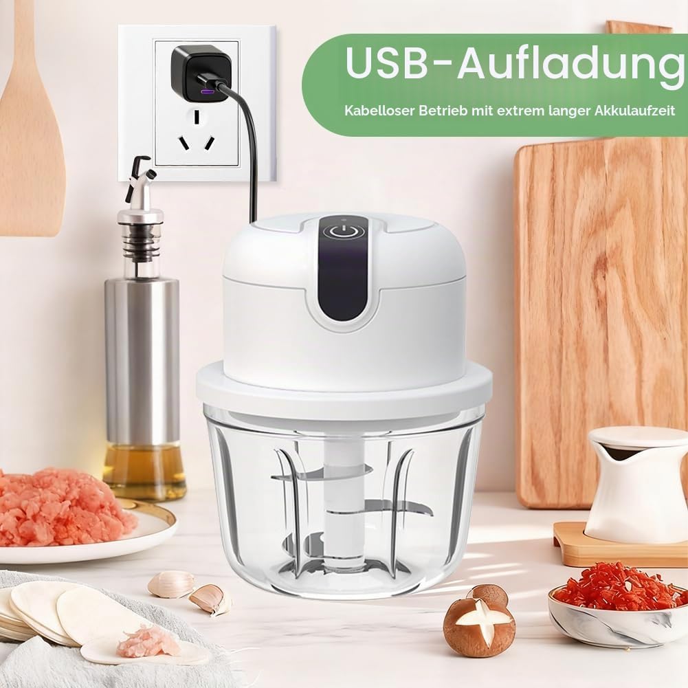 Zwiebel Zerkleinerer Elektrisch,Elektrischer Küchenzerkleinerer 350ml, USB-Aufladung, Kabelloser Kle