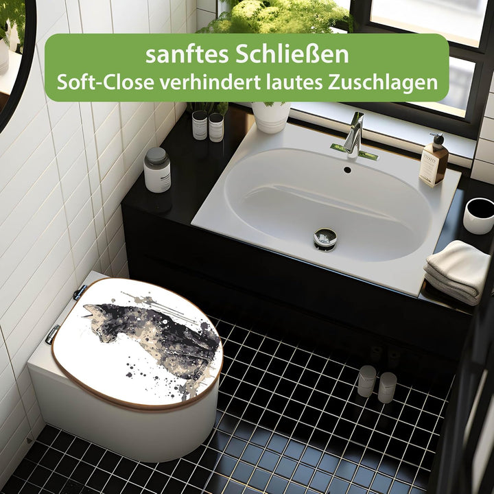 banjado Design WC Sitz Bambus Absenkautomatik 45,8x37,5cm - Toilettendeckel mit Absenkautomatik Holz
