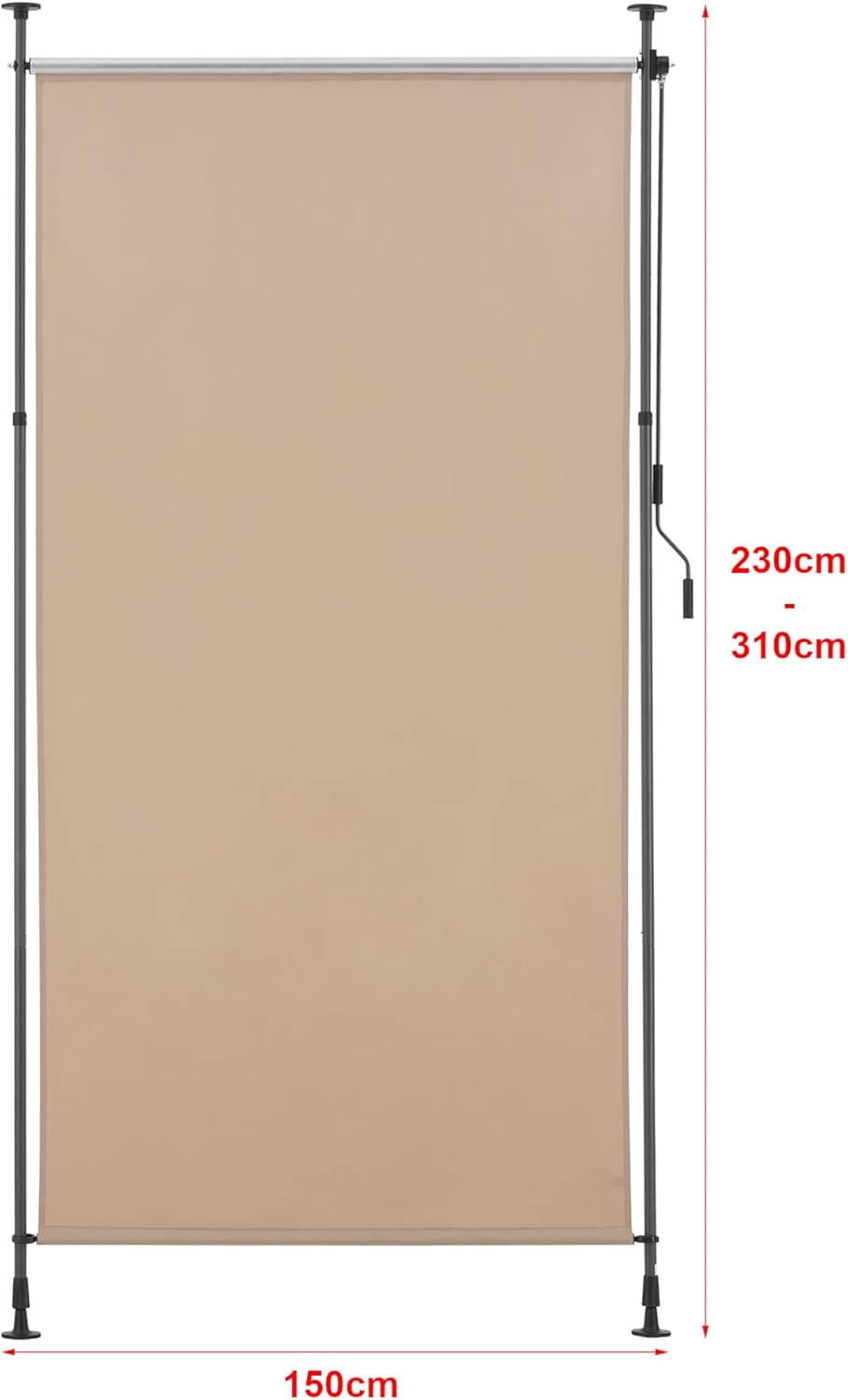pro.tec Aussenrollo Cimarra 150 x 270 cm Balkonrollo Senkrechtmarkise mit Handkurbel Sichtschutz wit