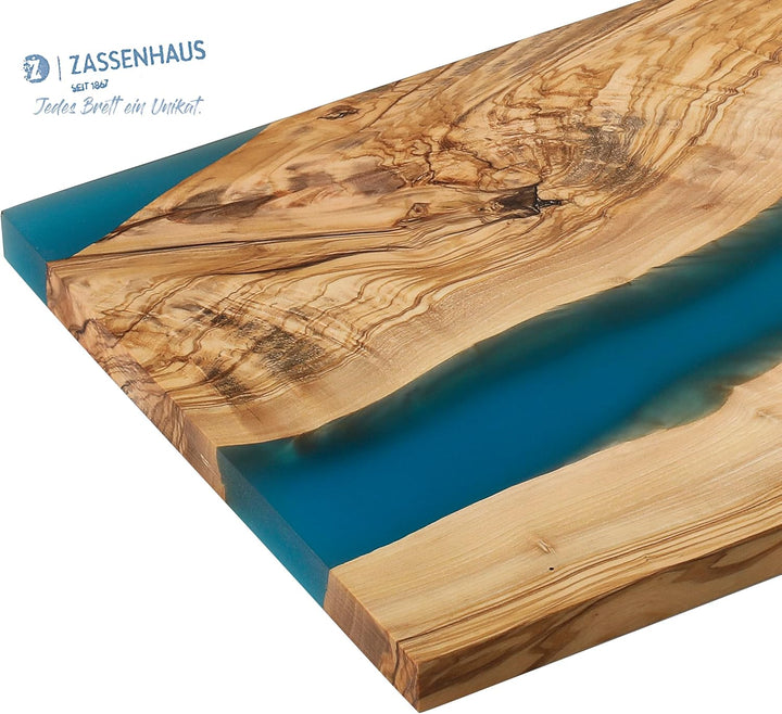 Zassenhaus Servierbrett blau aus Olivenholz & Harz, 45 x 22 x 1,5 cm, handgefertigtes Premium-Brett