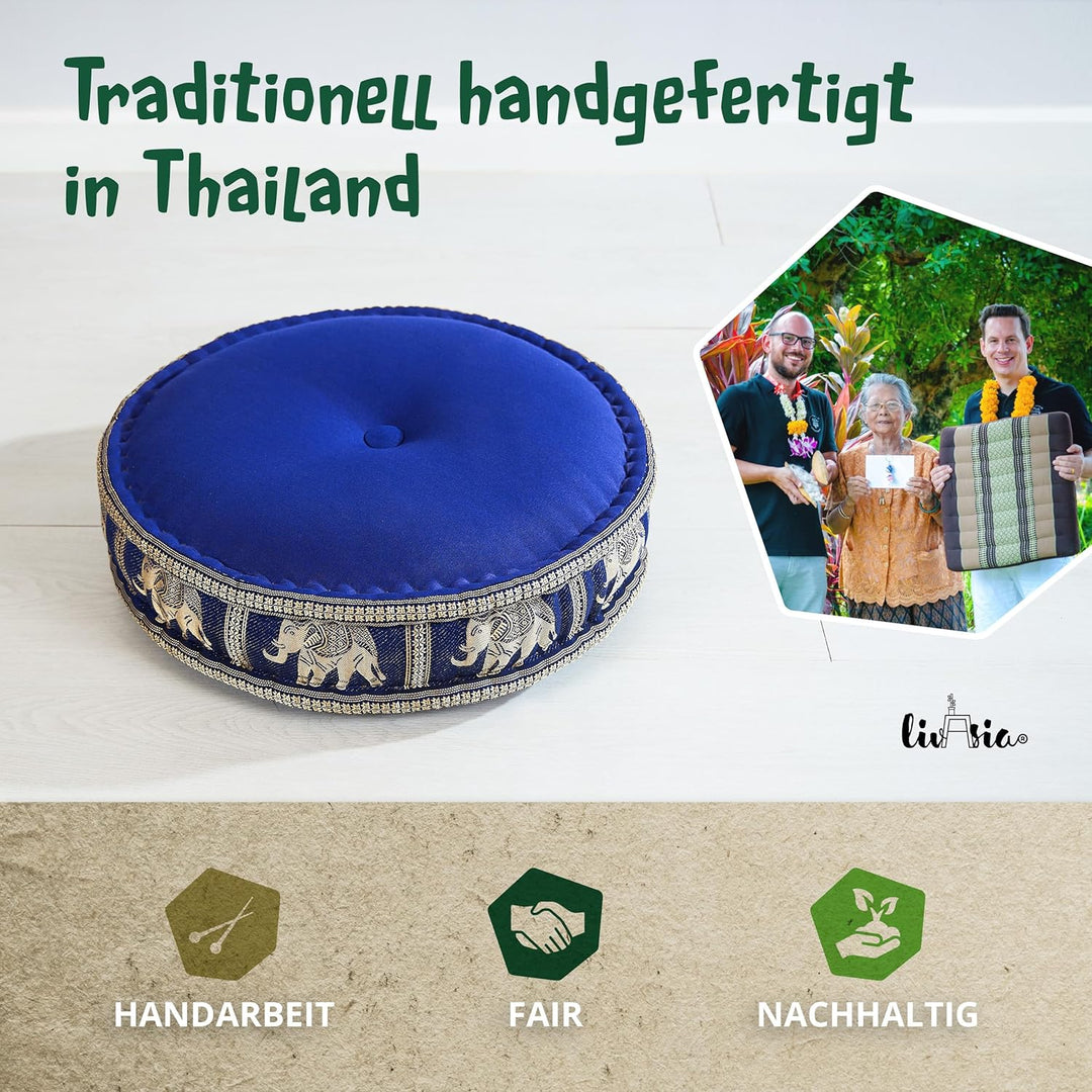 livasia Meditationskissen mit Thaiseide - Ø 45x15cm - Yogakissen mit Kapok, Pouf, Bodenkissen für Yo