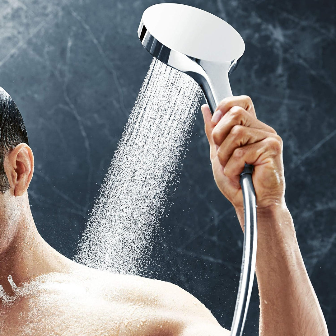hansgrohe wassersparendes Duschsystem Rainfinity ( Duschkopf, Stange 90cm, Seifenschale, 3 Strahlart