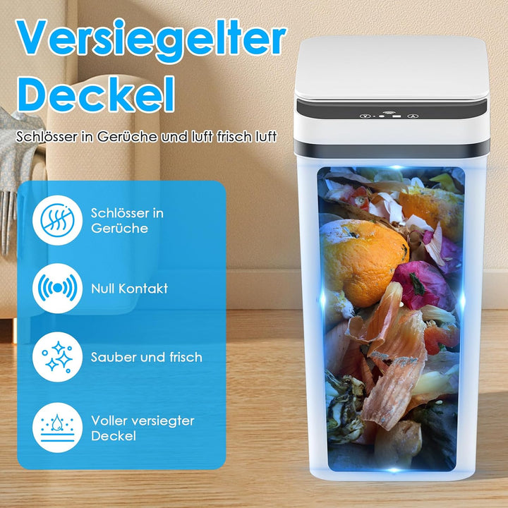 Dreamhigh® 2er Set Mülleimer mit Sensor, 12L Elektrischer Mülleimer mit Automatischem Deckel, Smart