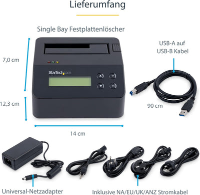 StarTech.com 1-Bay Festplatten Löscher, Selbständiges HDD/SSD Löschgerät, USB 3.0 auf SATA II (3 Gbi