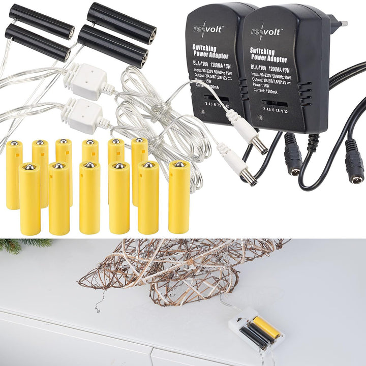 revolt Batterie Adapter 3X AA: 2er-Set Batterie-Netzteil-Adapter, ersetzt je 8 AA- und AAA-Batterien