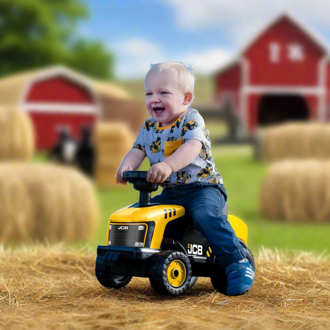 JCB Fastrac Gelb & Schwarz Rutschtraktor | Fuss-zu-Boden Schieber für Kleinkinder | BAU-Rutschauto |