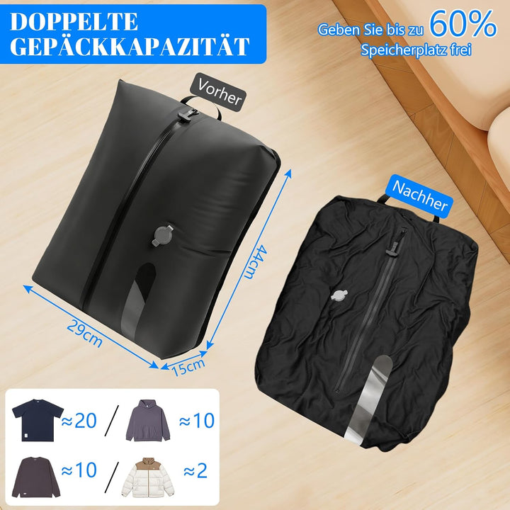 Vakuumbeutel für Kleidung Reise, 17L Wiederverwendbar TPU Vacuum Bags mit Luftdichtem, IP67 Wasserdi