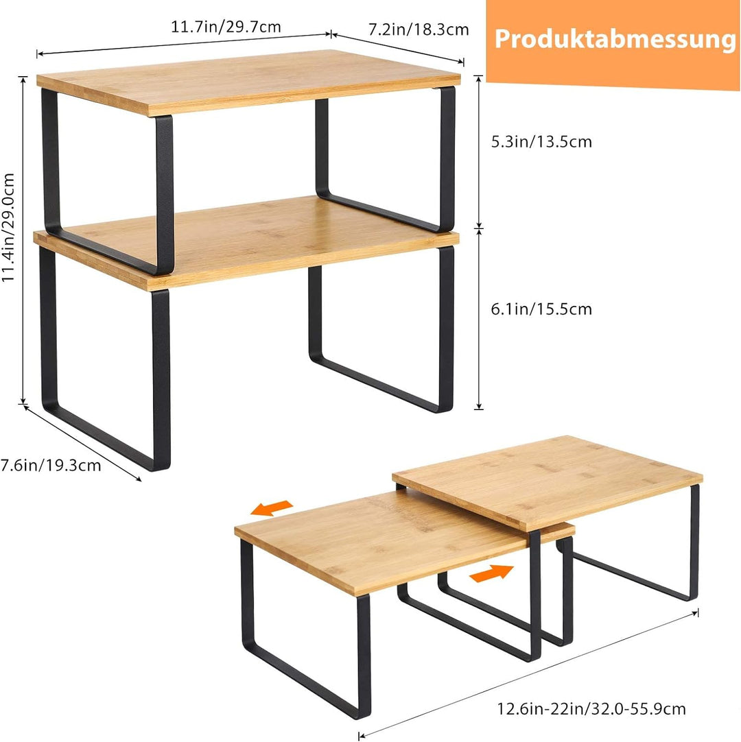 LIANTRAL Küchenschrank Organizer 4er-Set , Küchen Arbeitsplatte Regal Organizer aus Metall und Bambu
