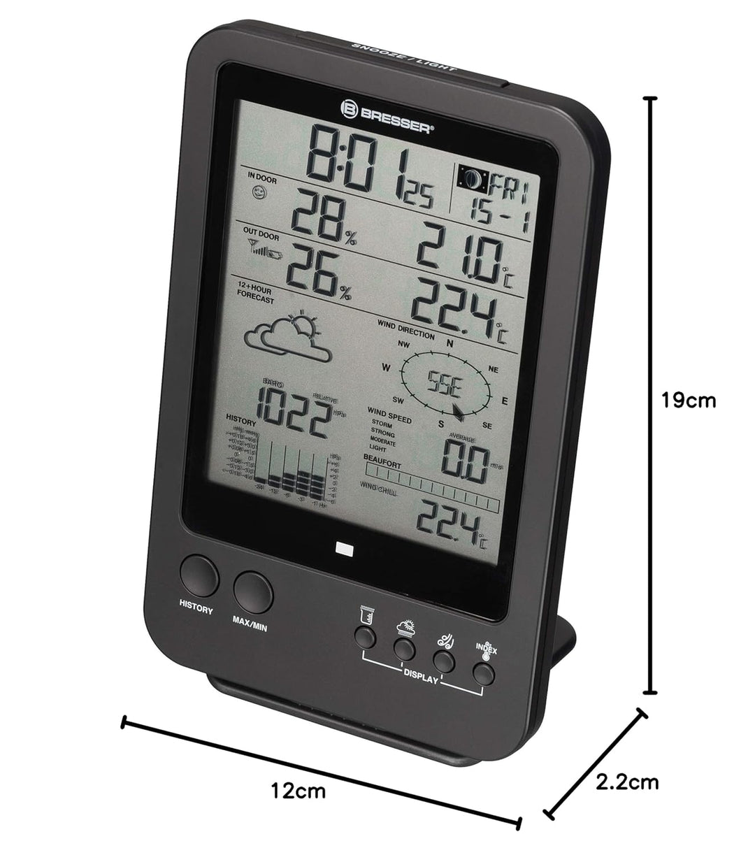 Bresser Wetterstation Funk mit Aussensensor Wetter Center 5-in-1, Schwarz