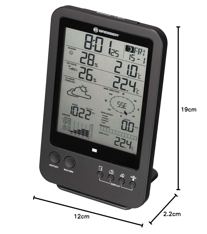 Bresser Wetterstation Funk mit Aussensensor Wetter Center 5-in-1, Schwarz