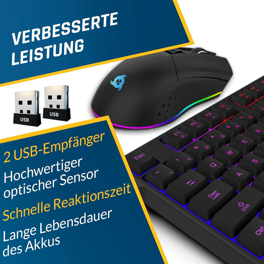 KLIM Blaze &amp; Chroma - NEU 2024 - Tastatur Maus Set Kabellos QWERTZ- Flach, Ergonomisch - Maustastatu