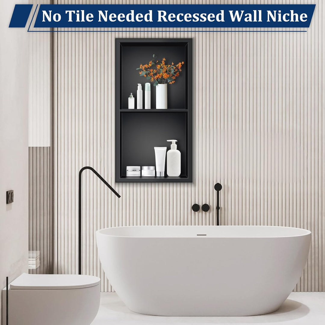 FTL Wandnische Dusche 30 x 61 x 10cm,Duschnische aus 304 Edelstahl,Schwarz Eingebettet Wandnische,Ke