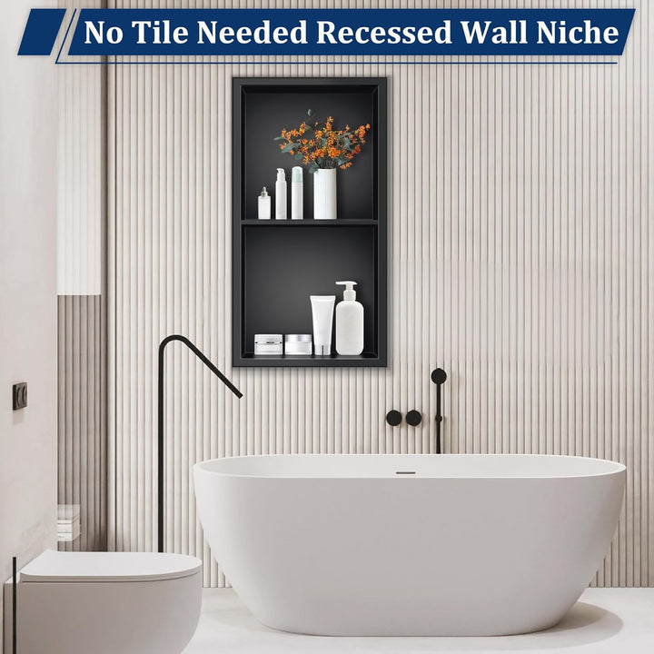 FTL Wandnische Dusche 30 x 61 x 10cm,Duschnische aus 304 Edelstahl,Schwarz Eingebettet Wandnische,Ke