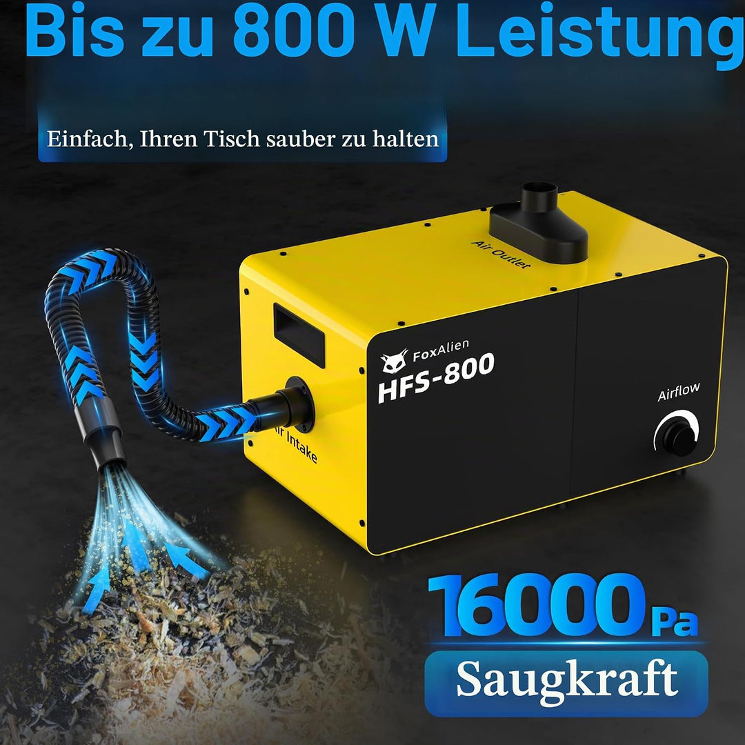 FoxAlien 800 W Desktop-Staubsammler HFS-800 mit Staubabscheider für CNC-Schneiden, Holzbearbeitung,