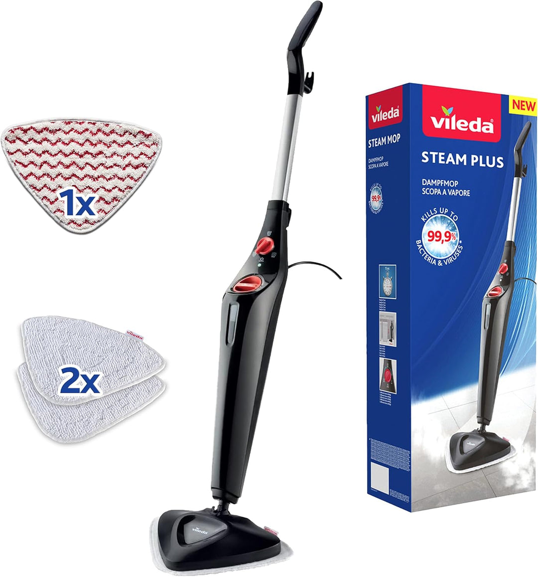 Vileda Steam PLUS Dampfreiniger mit PowerPad, hygienische Bodenreinigung, entfernt bis zu 99,9% der