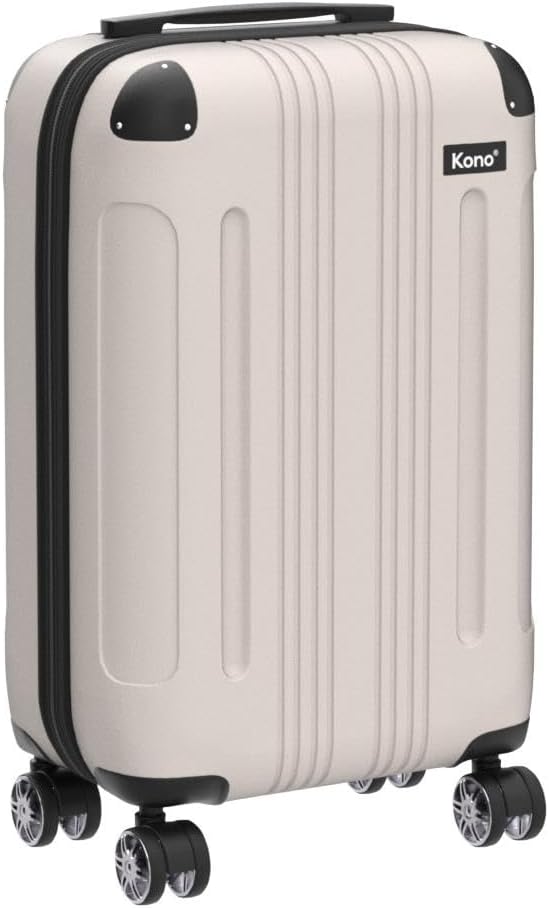 Kono Leichter Koffer Hartschale ABS Gepäck mit 4 Spinnrollen Beige Koffer XL, Beige Koffer XL