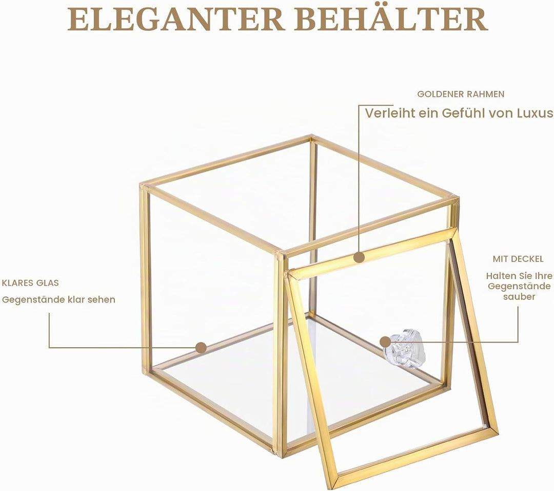 Glas Wattepad Spender Schmuckschatulle mit Glasdeckel Gold Wattestäbchenbehälter Wattepads Behälter