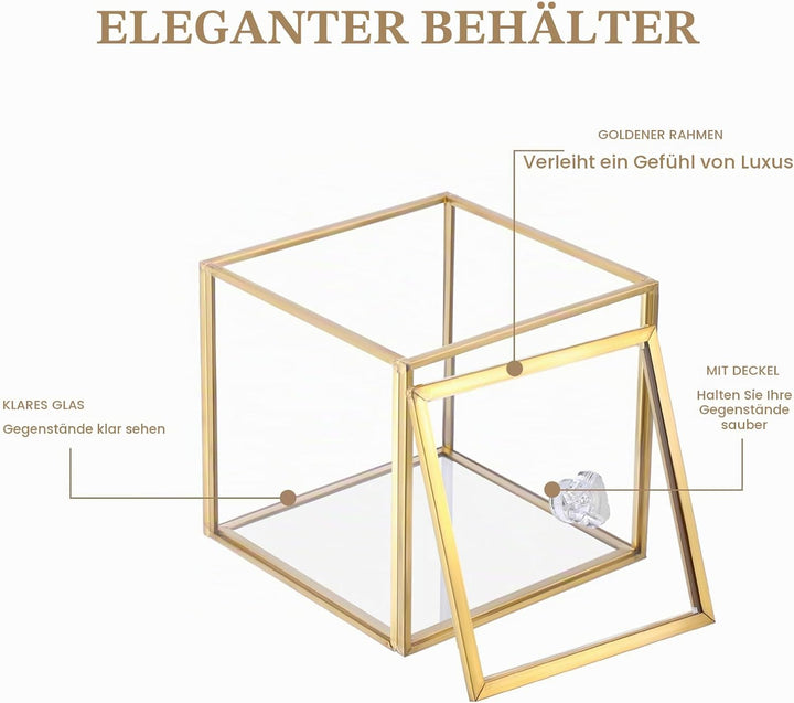 Glas Wattepad Spender Schmuckschatulle mit Glasdeckel Gold Wattestäbchenbehälter Wattepads Behälter