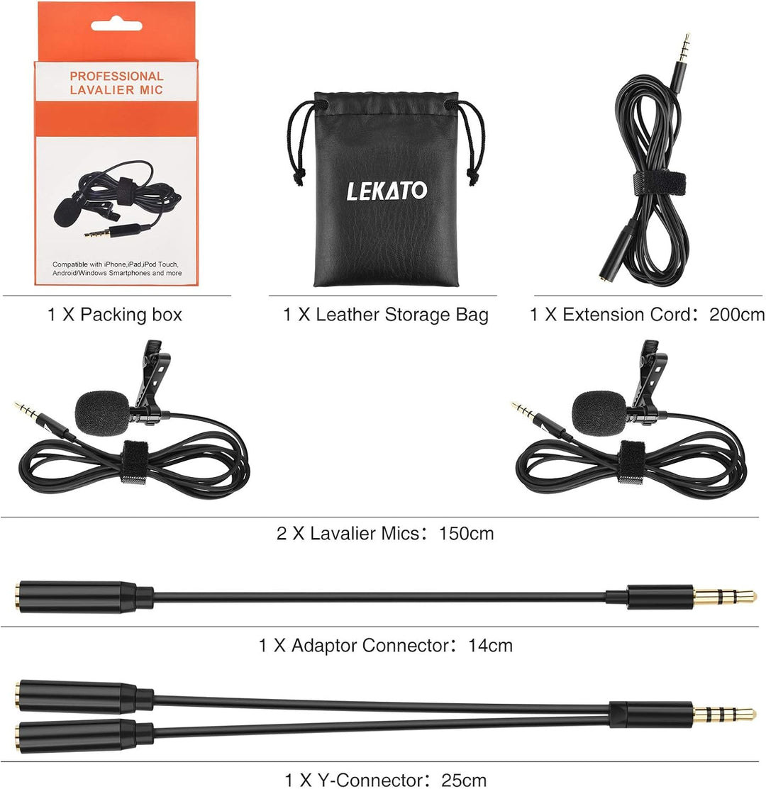 LEKATO Lavalier Mikrofon für Handy and PC, Ansteckmikrofon für 3.5mm Smartphone iPhone und Kamera,mi
