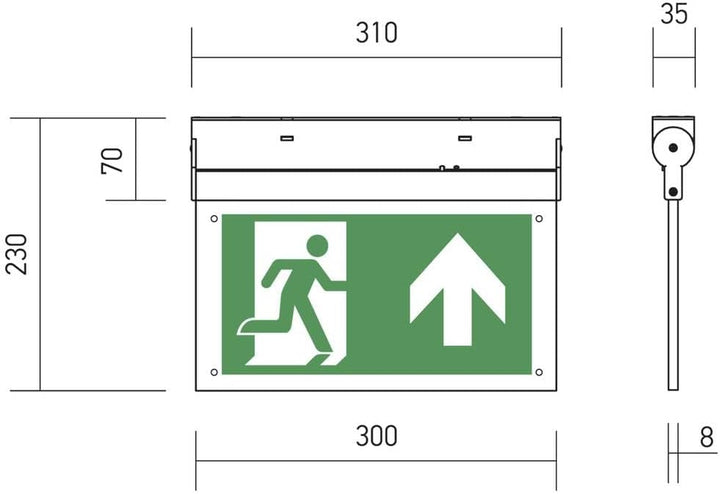 B-SAFETY BR599130 LED Fluchtweg-Notbeleuchtung Deckenaufbaumontage Ausgang, Rettungsweg, rechts, lin