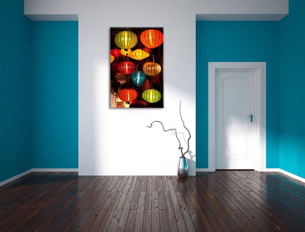 chinesische Laternen Leinwand, XXL riesige Bilder fertig gerahmt mit Keilrahmen, Kunstdruck auf Wand