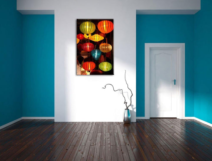 chinesische Laternen Leinwand, XXL riesige Bilder fertig gerahmt mit Keilrahmen, Kunstdruck auf Wand