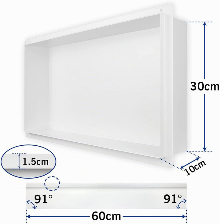Duschnische aus Edelstahl weiss 60 cm × 30 cm × 10 cm Keine Fliesen erforderlich Nischendusche für d