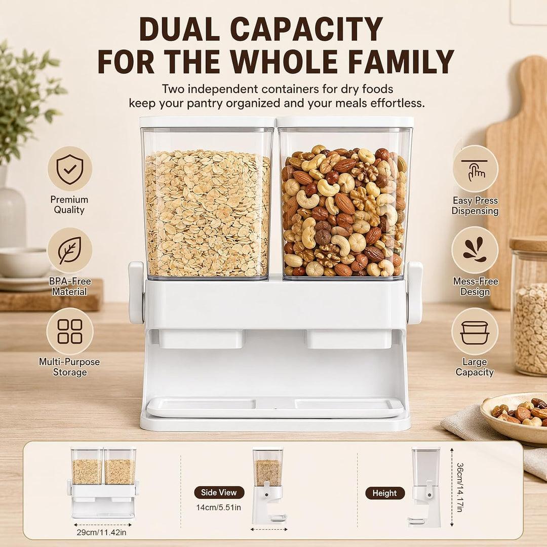 Müslispender 2er Pack, Doppelte 3L luftdichte Müsli-Speicherkiste, Cornflakes Spender Doppelte Steue