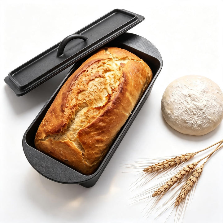 Gusseiserne Brotbackform mit Deckel – Längliche Backform für knusprige Kruste &amp; saftige Krume – Anti