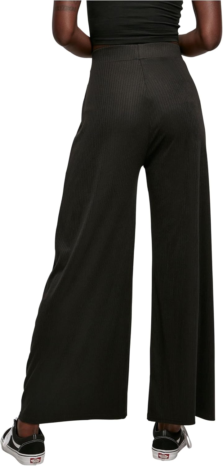 Urban Classics Damen Ladies Rib Jersey Wide Leg Pants XS Schwarz, XS Schwarz