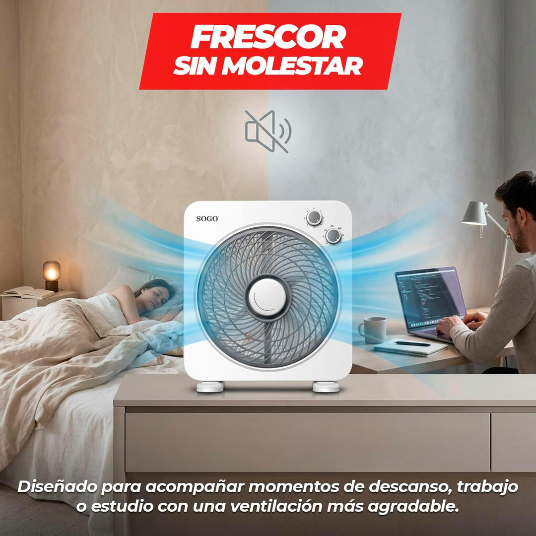 SOGO FanBox SS-21125 Tisch- oder Bodenventilator mit 3 Geschwindigkeitsstufen, geräuscharm, Timer bi