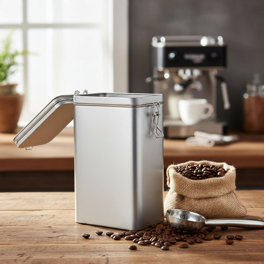 Gatuida Kaffeedose Luftdicht, Rechteckige Kaffeedose aus Weissblech – luftdichter Kaffeebehälter für