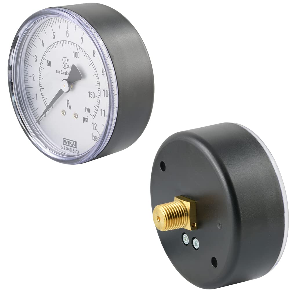 Fittingteile - Manometer für Reifenfüller 0 bis 12 bar (R 1/4") 80 mm Waagerecht Druckluft WIKA (Gew