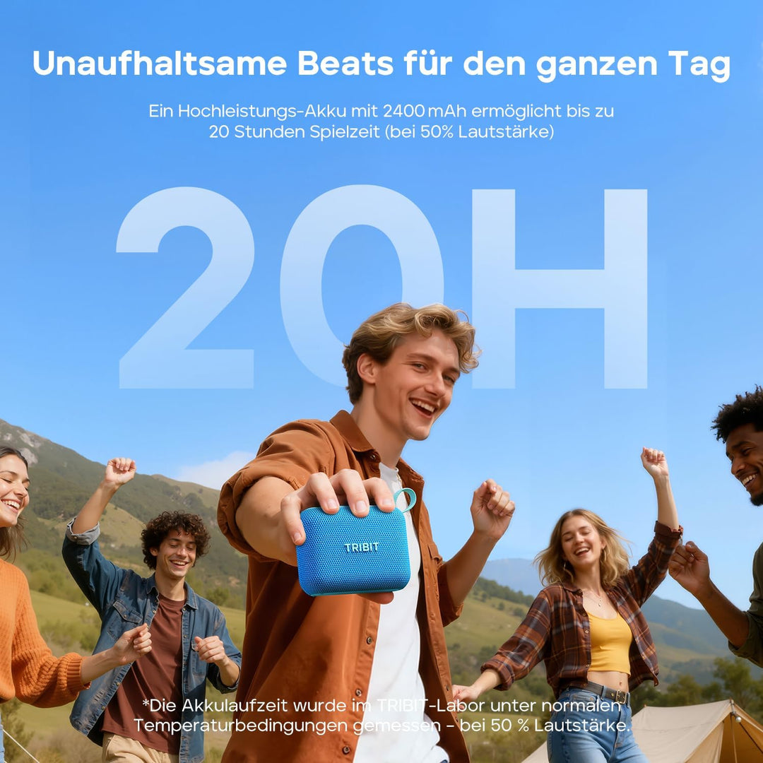 Tribit PocketGo Mini Bluetooth Lautsprecher,20 Std., IP68 Wasserdicht, Bluetooth 6.0, kraftvoller Kl