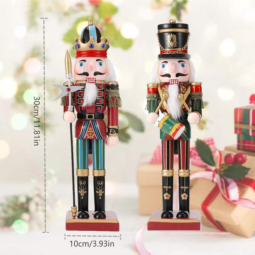 2Pcs Nussknacker Soldat, 30 cm Holz-Nussknacker Weihnachtsnussknacker Figuren für den Kamin, Klassis