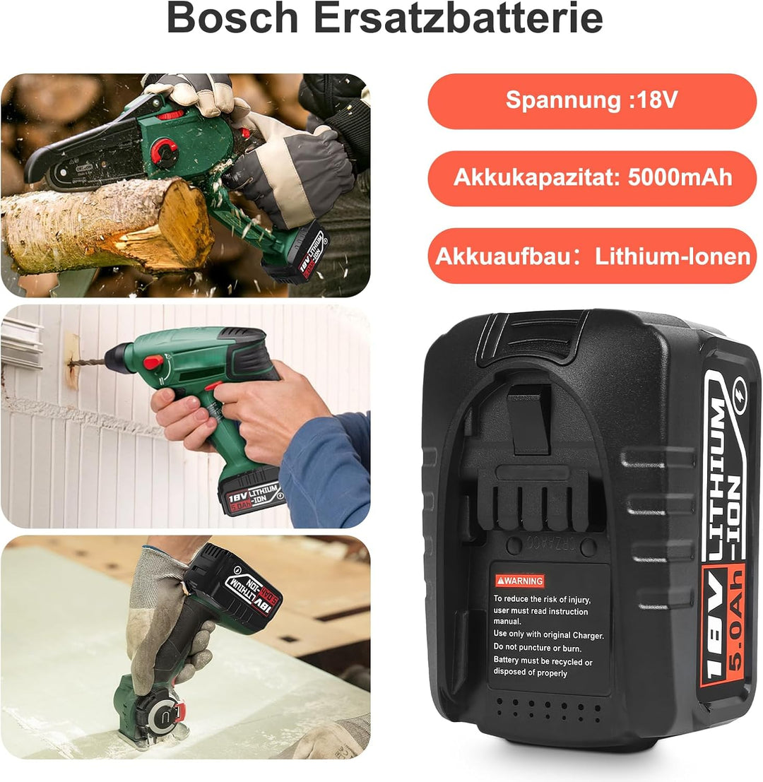 5000mAh Ersatzbatterien für Bosch Haus und Garten PBA PSB PSR 18 V Akku Werkzeuge, für Gardena Akku,